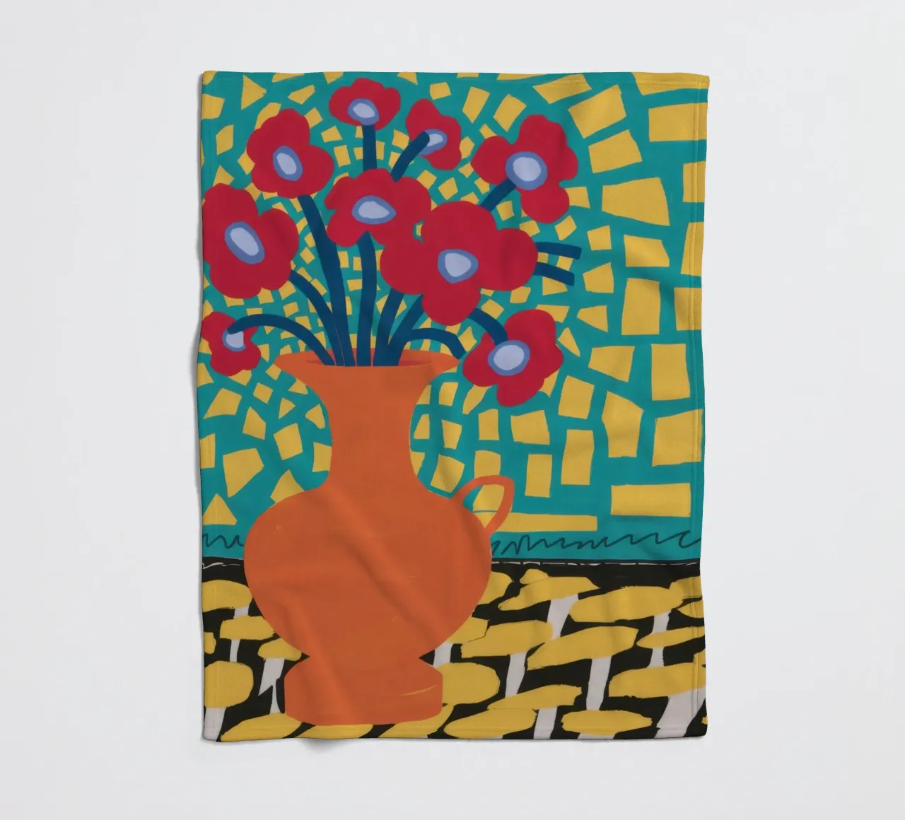 Poppy Patchwork Joy fleece blanket by Arcane Lines