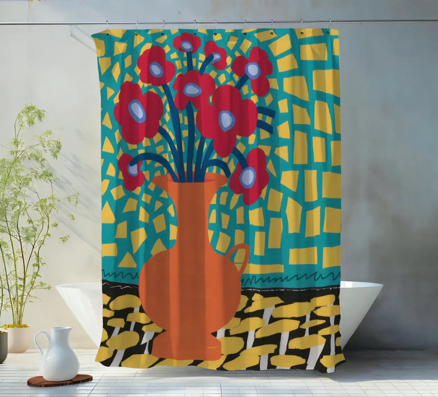 Poppy Patchwork Joy Duschvorhang von Arcane Lines