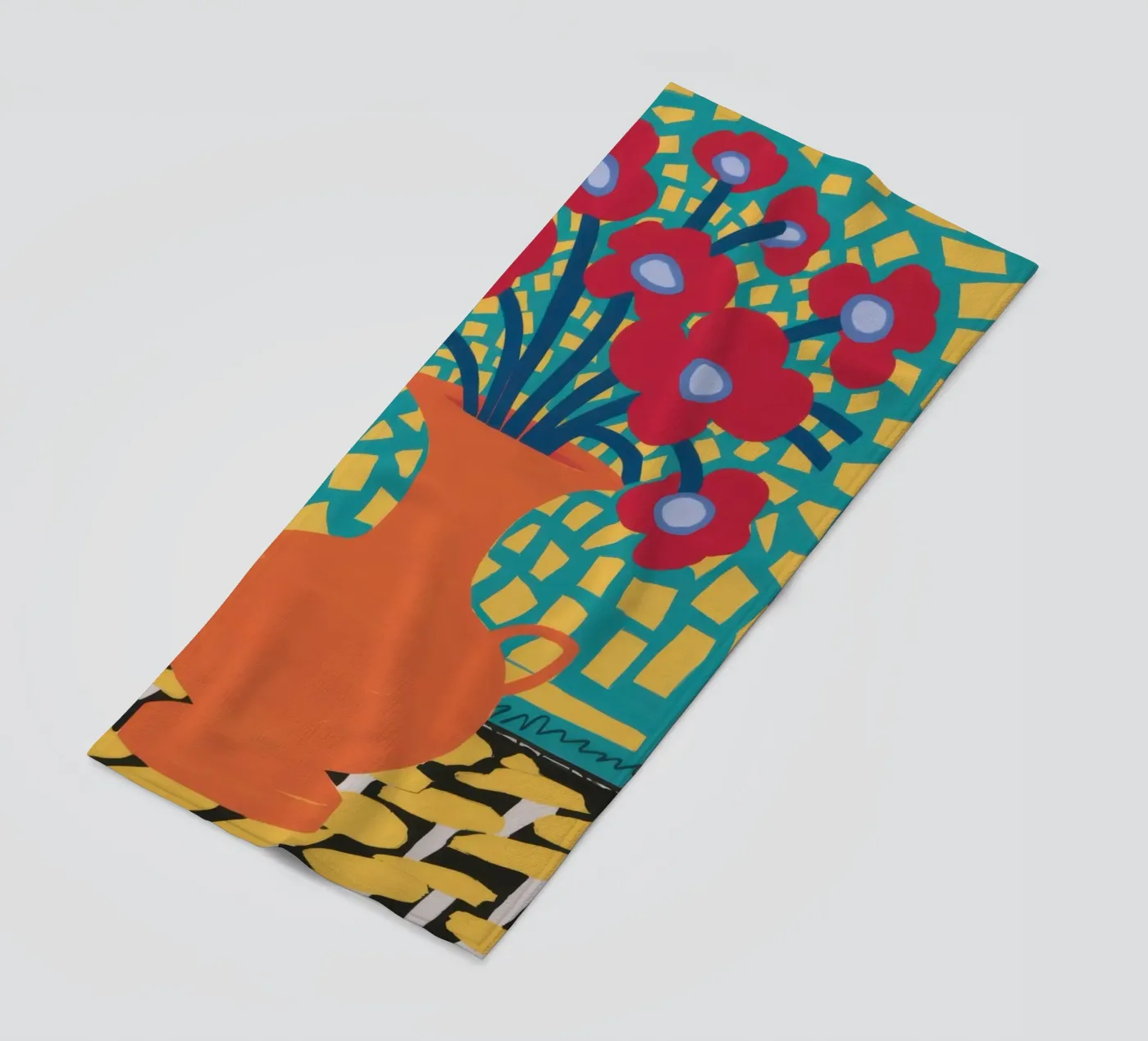 Poppy Patchwork Joy beach towel by Arcane Lines