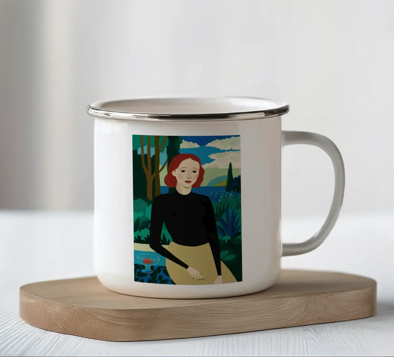 Kontemplation über Küstenkarmin Emaille Tasse von Hollow Years