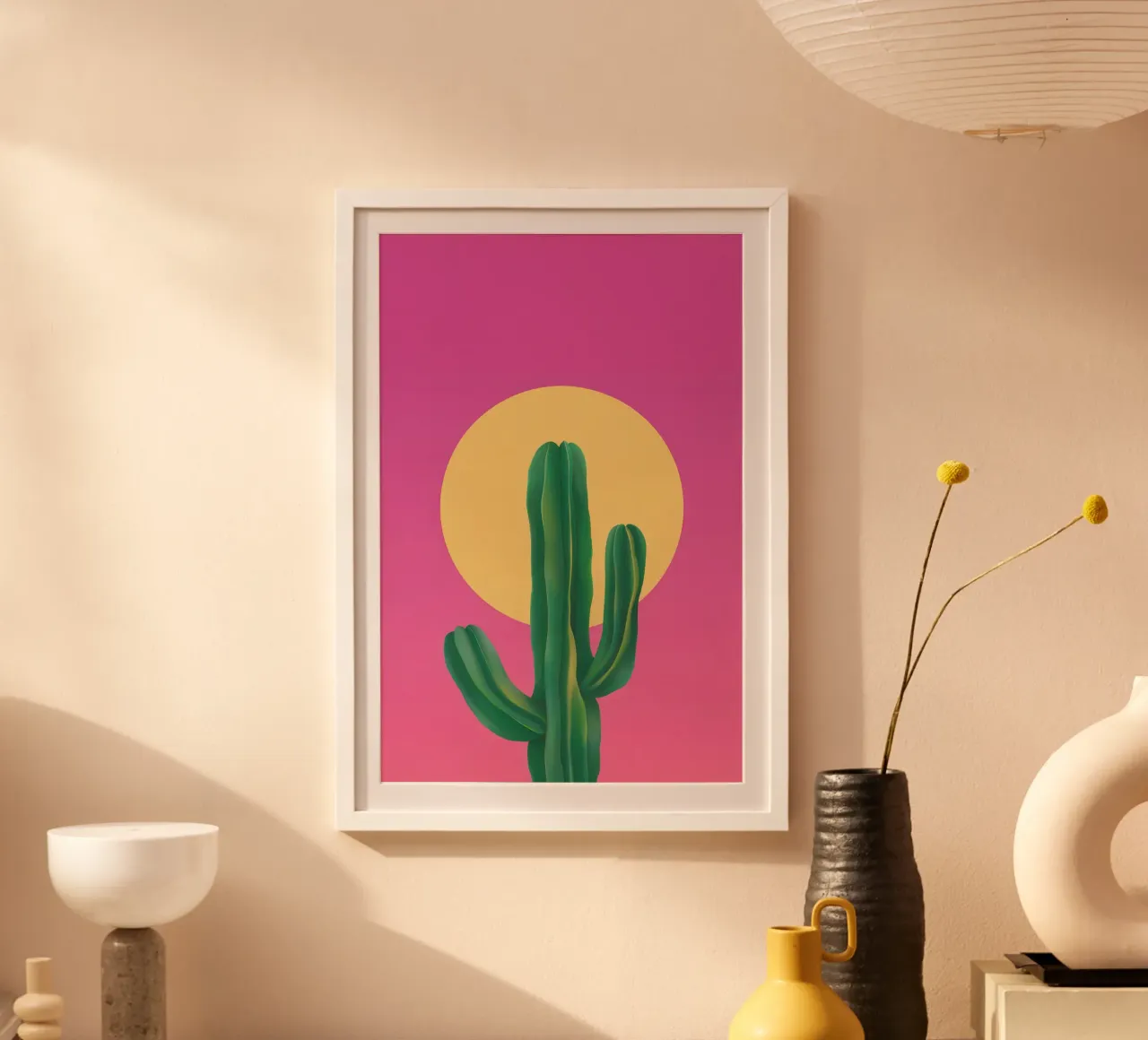 Cactus della luna magenta poster con telaio in plastica da Mossy Pigment