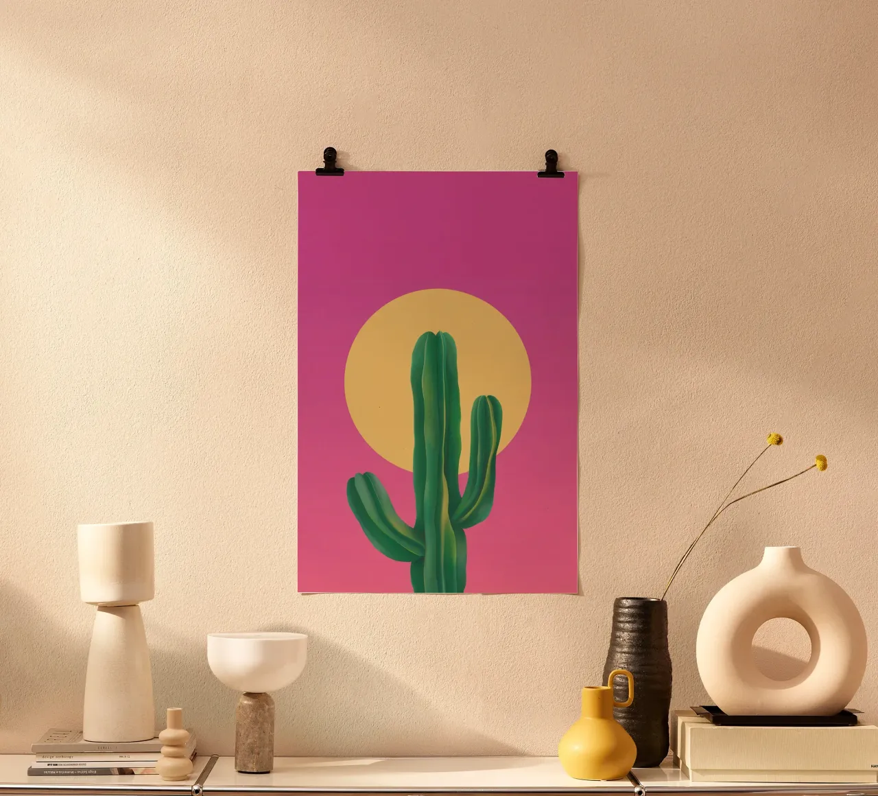 Cactus della luna magenta poster con telaio in plastica da Mossy Pigment