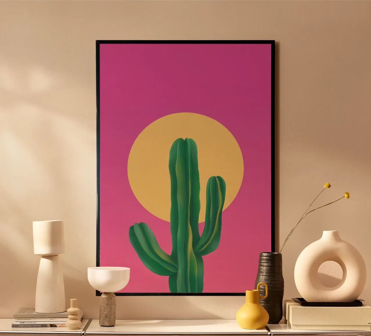 Cactus della luna magenta poster con telaio in plastica da Mossy Pigment