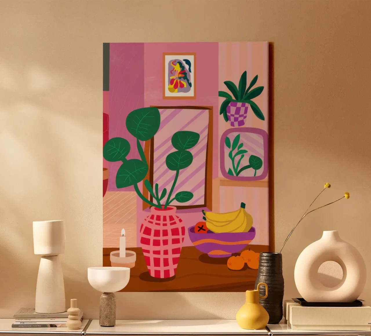 Eclectic Reading Nook canvas with Floater frame by Lune Dreams