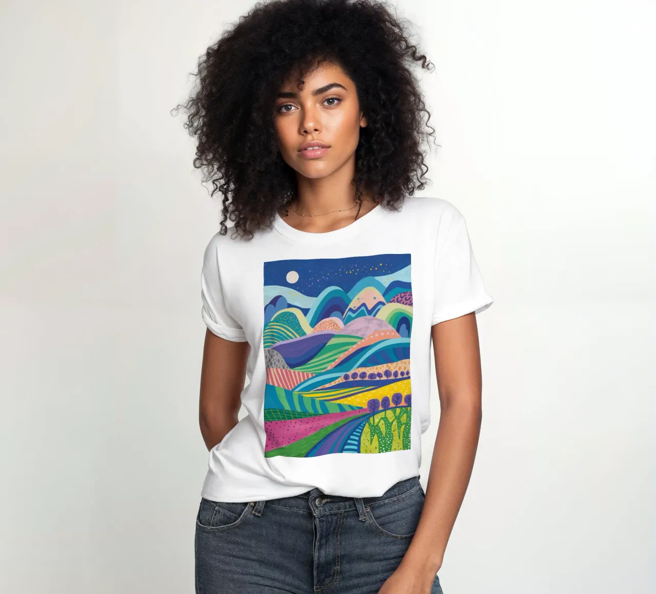 Psychedelic Hillscape women's fitted t-shirt by Lune Dreams