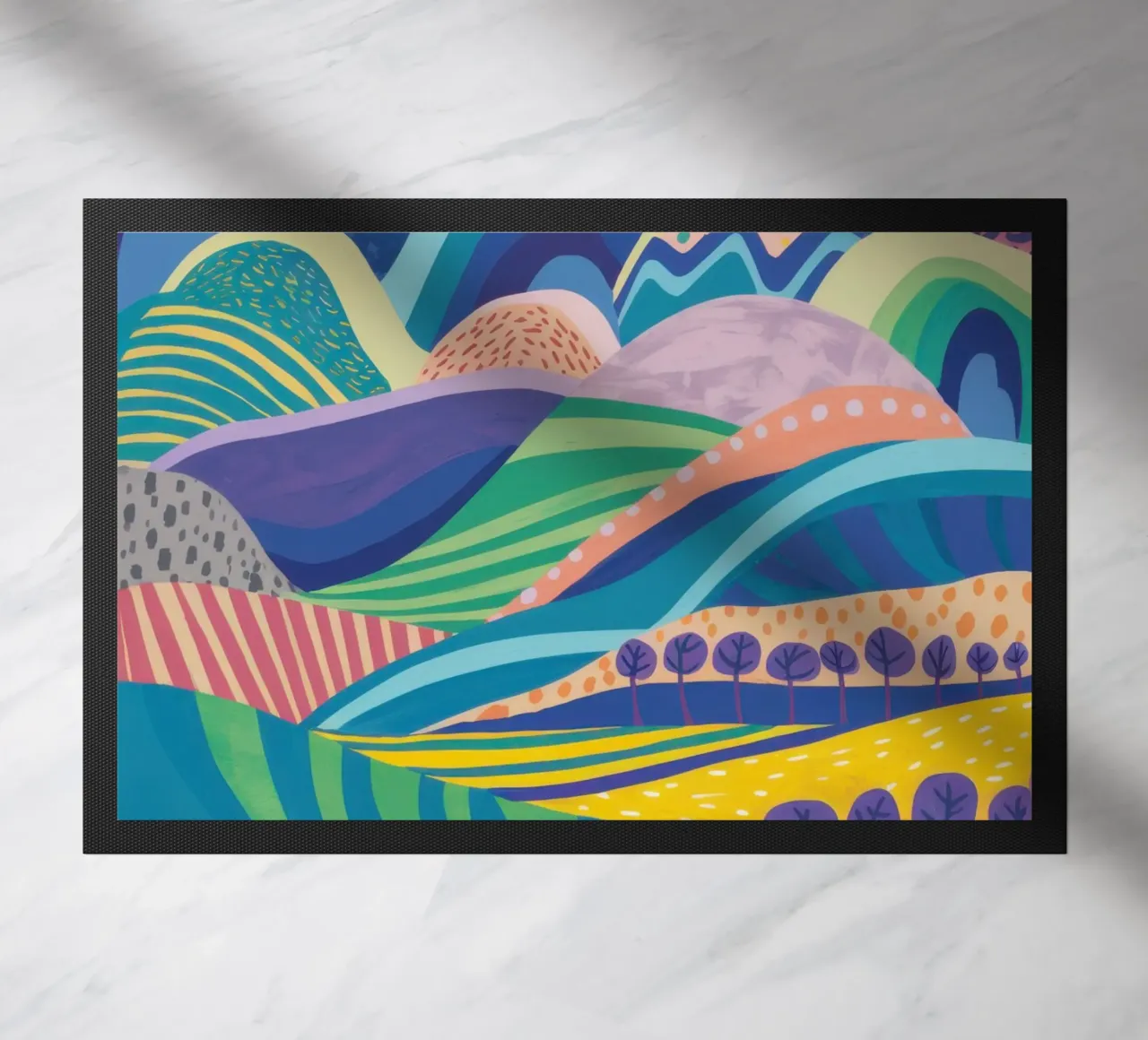 Psychedelic Hillscape doormat by Lune Dreams