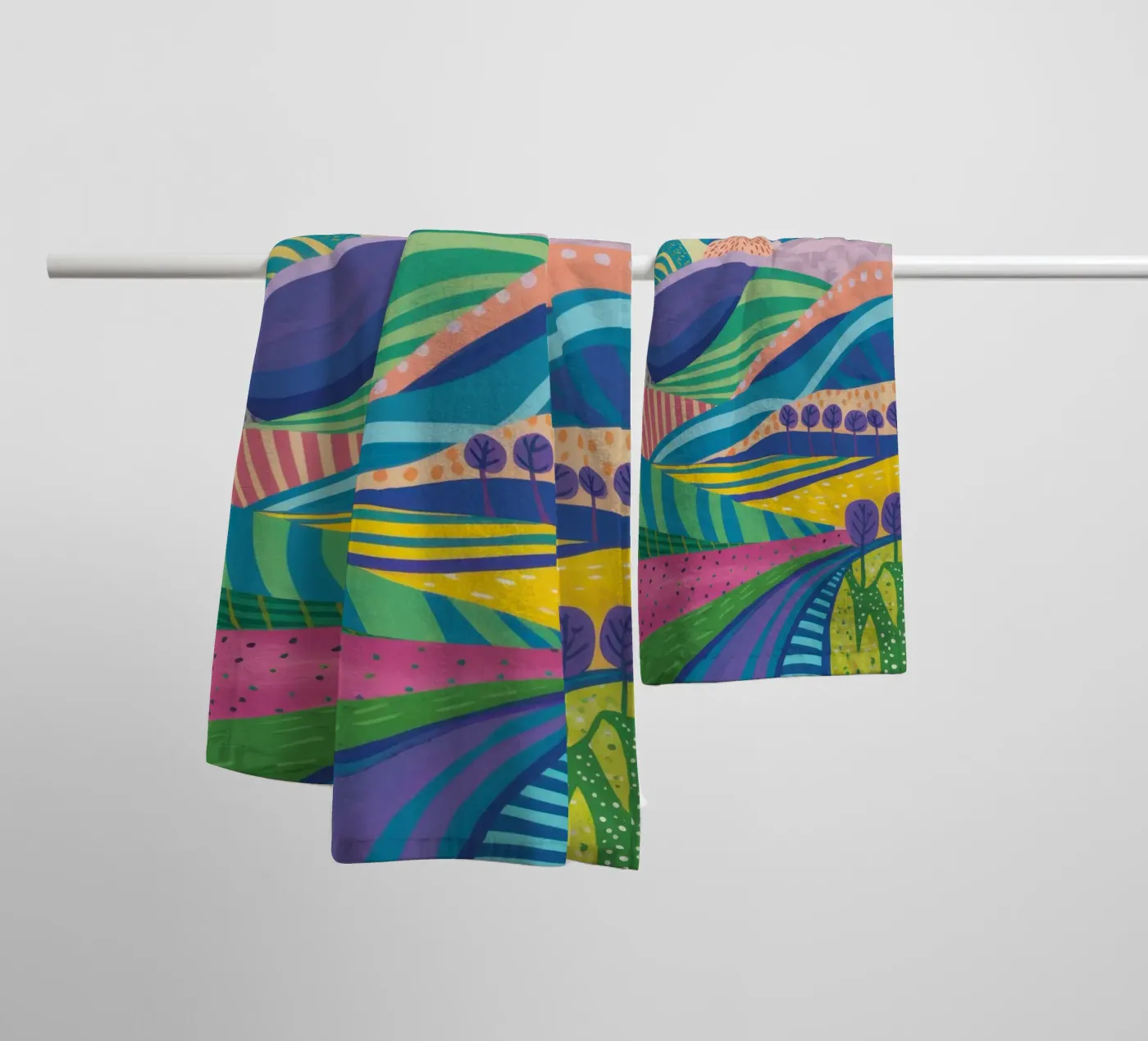 Psychedelic Hillscape towel by Lune Dreams