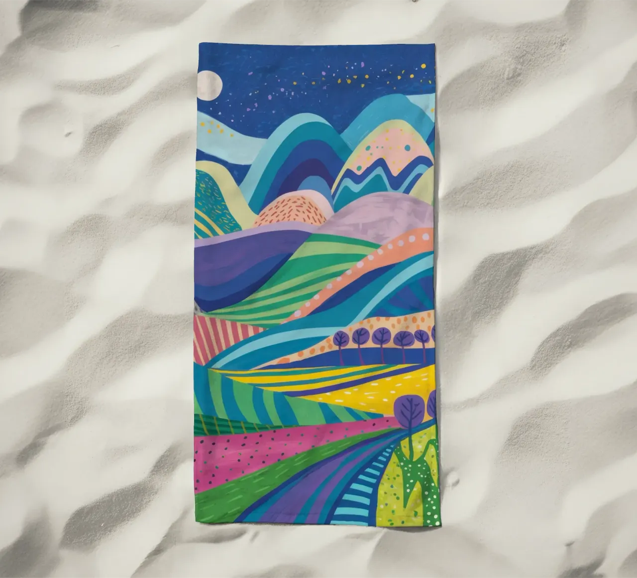 Paesaggio collinare psichedelico telo mare da Lune Dreams