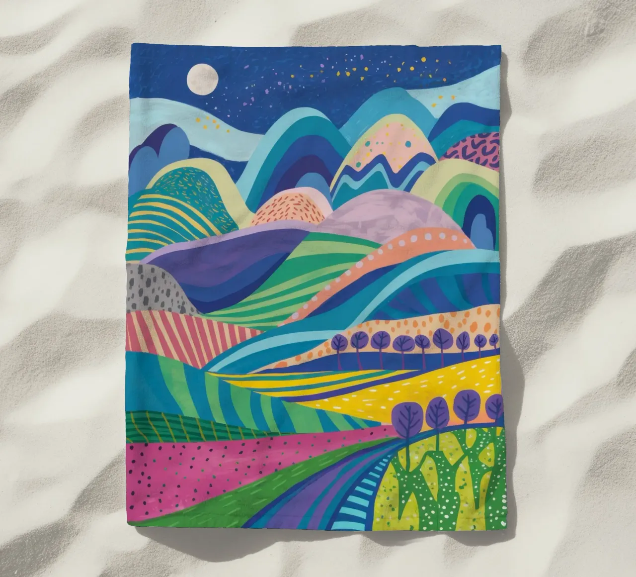 Paesaggio collinare psichedelico telo mare da Lune Dreams