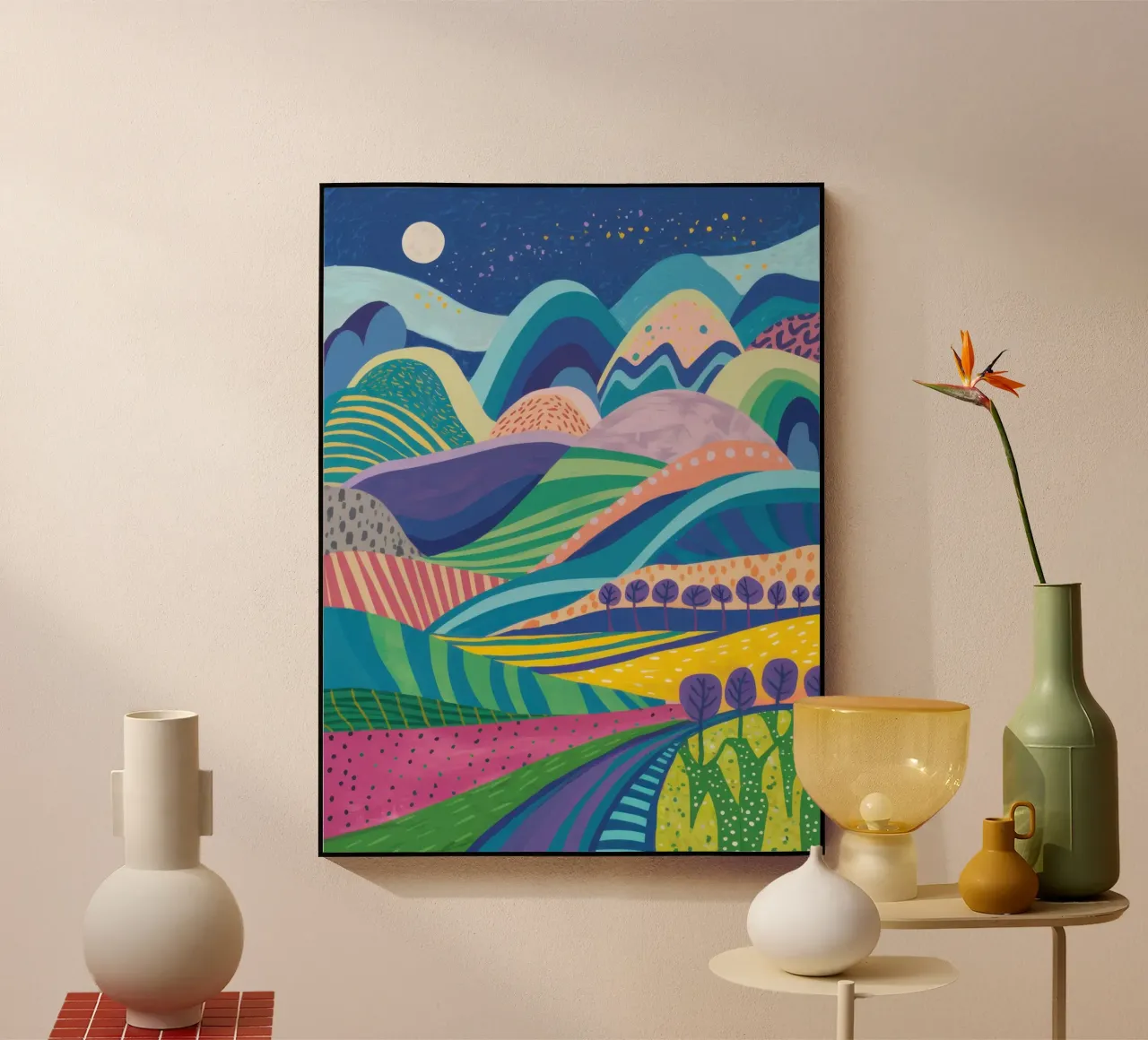 Psychedelic Hillscape Acryl-Glas von Lune Dreams