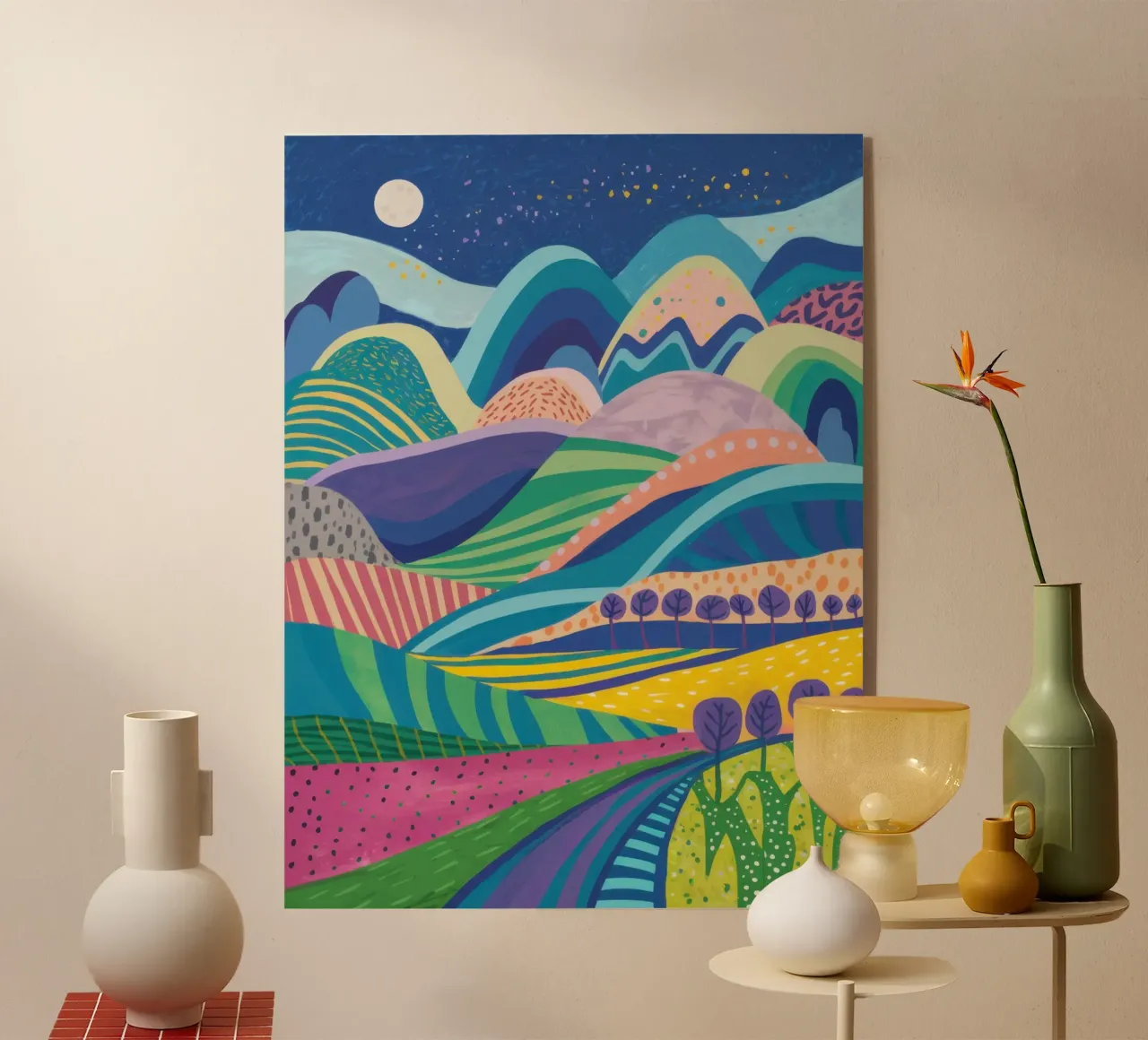 Psychedelic Hillscape Acryl-Glas von Lune Dreams