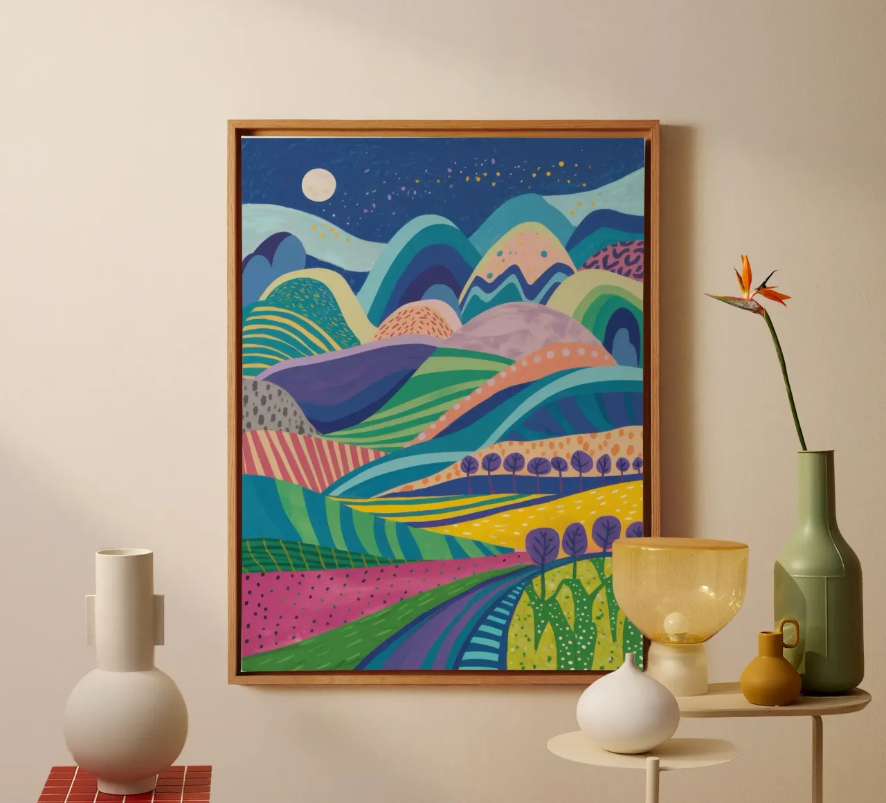 Paysage de collines psychédéliques toile de Lune Dreams
