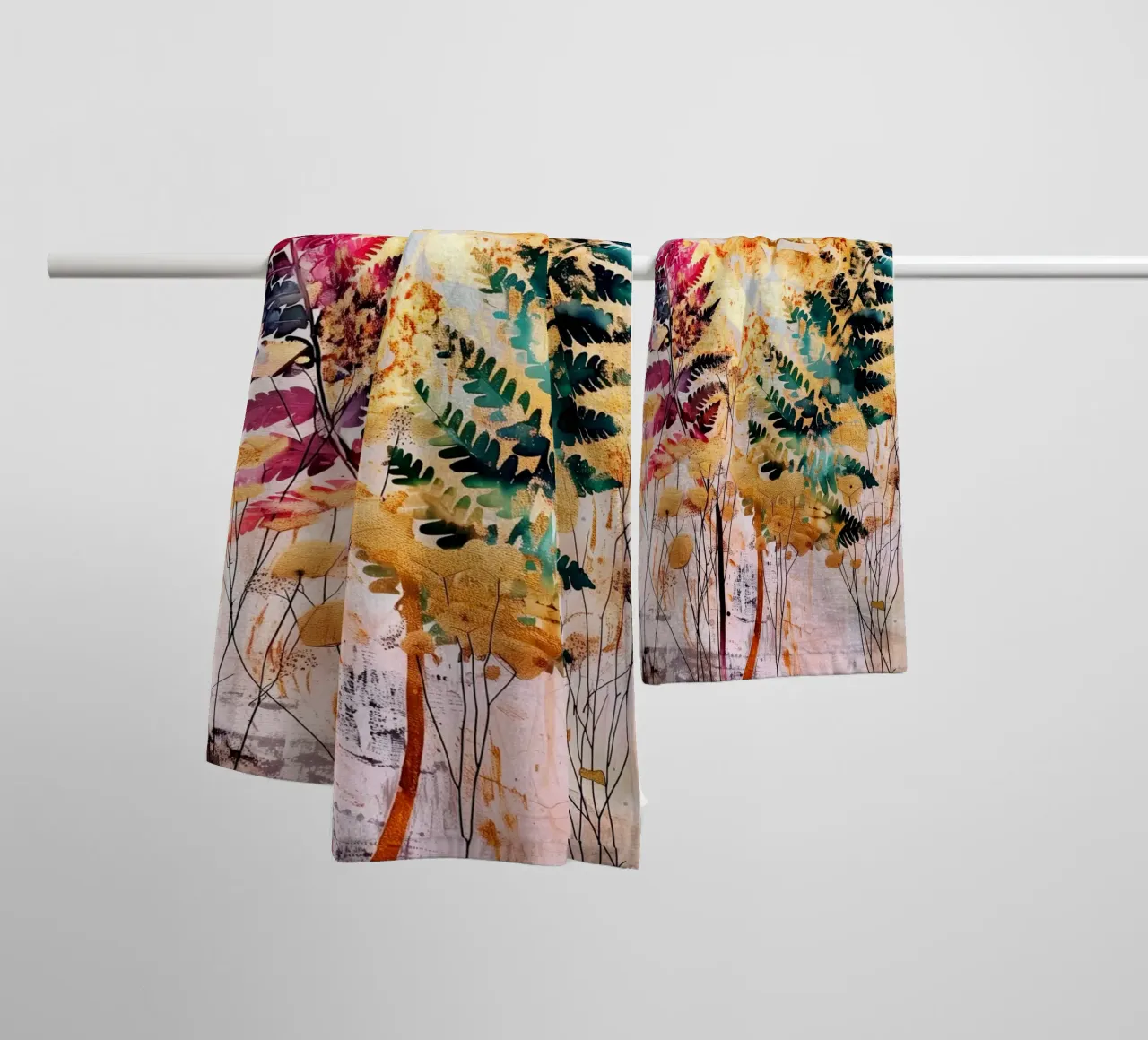 Golden ferns towel by Justyna Jaszke JBJart