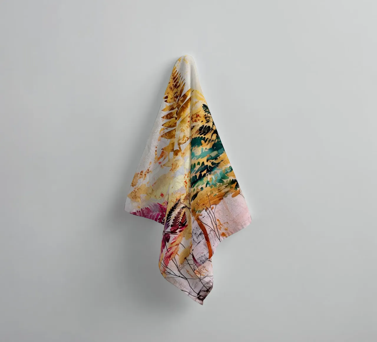 Golden ferns towel by Justyna Jaszke JBJart