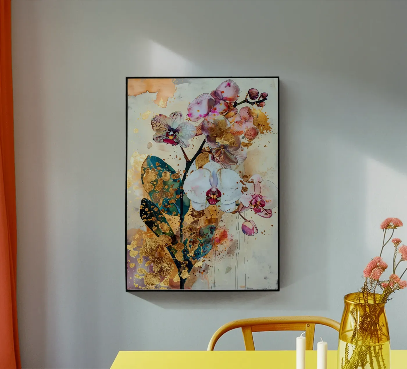 Golden Orchid acryl van Justyna Jaszke JBJart