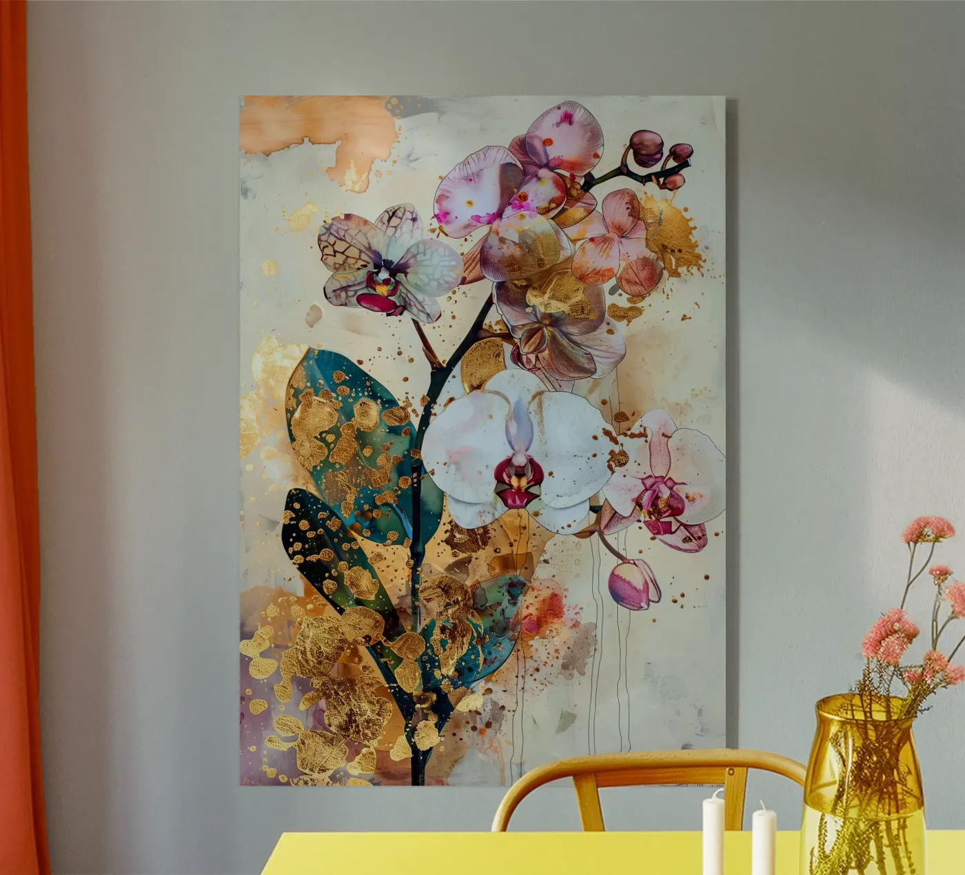 Golden Orchid acryl van Justyna Jaszke JBJart