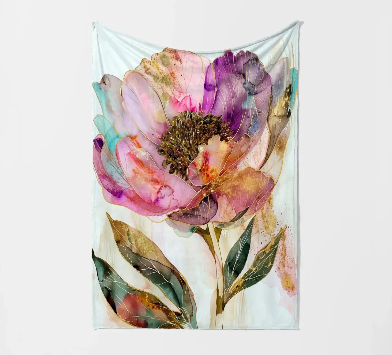 Golden Peonies Fleecedecke von Justyna Jaszke JBJart