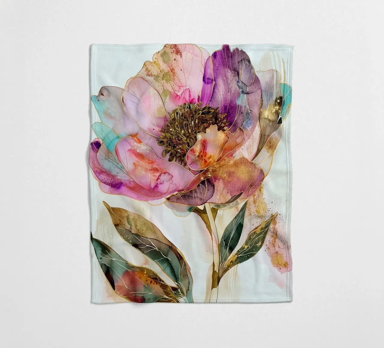 Golden Peonies Fleecedecke von Justyna Jaszke JBJart