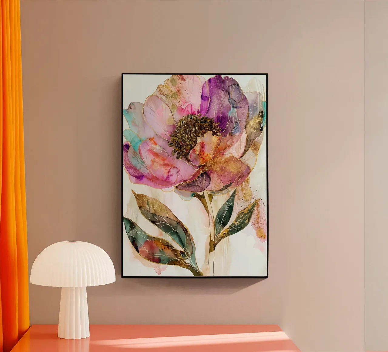 Golden Peonies acrylic glass by Justyna Jaszke JBJart