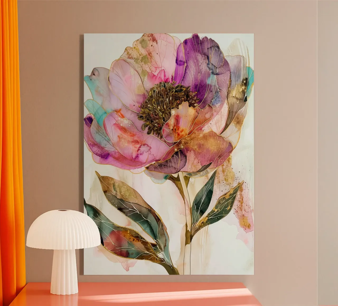 Golden Peonies acrylic glass by Justyna Jaszke JBJart