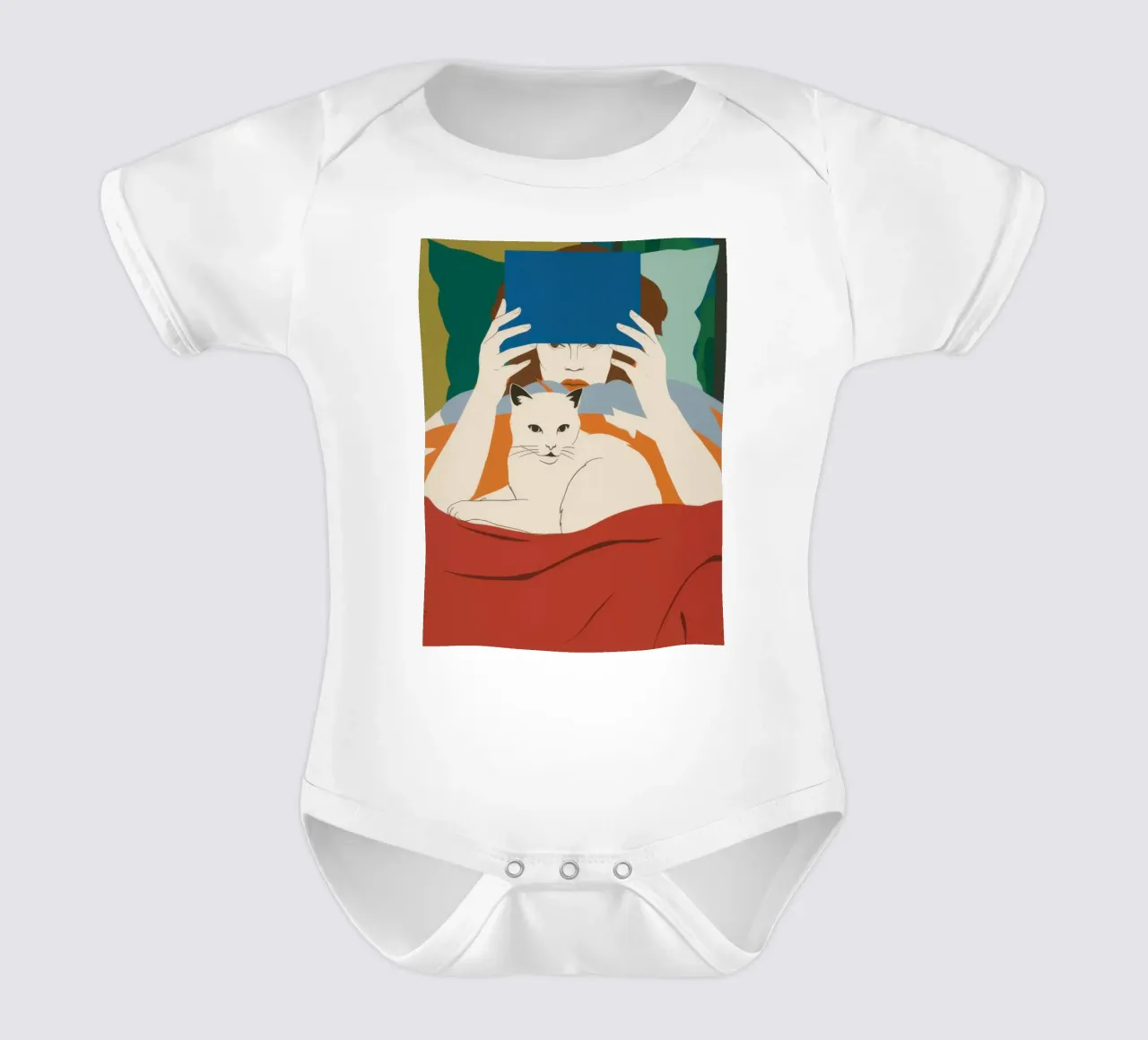 Reading with a Cat short-sleeve baby romper by Lune Dreams