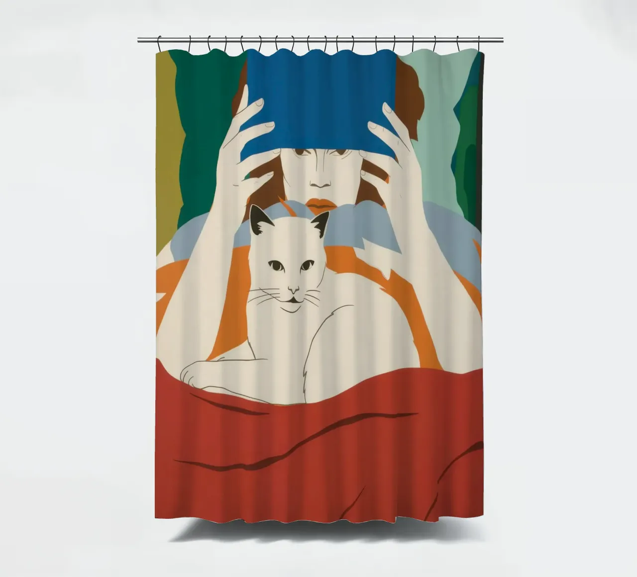 Reading with a Cat shower curtain by Lune Dreams