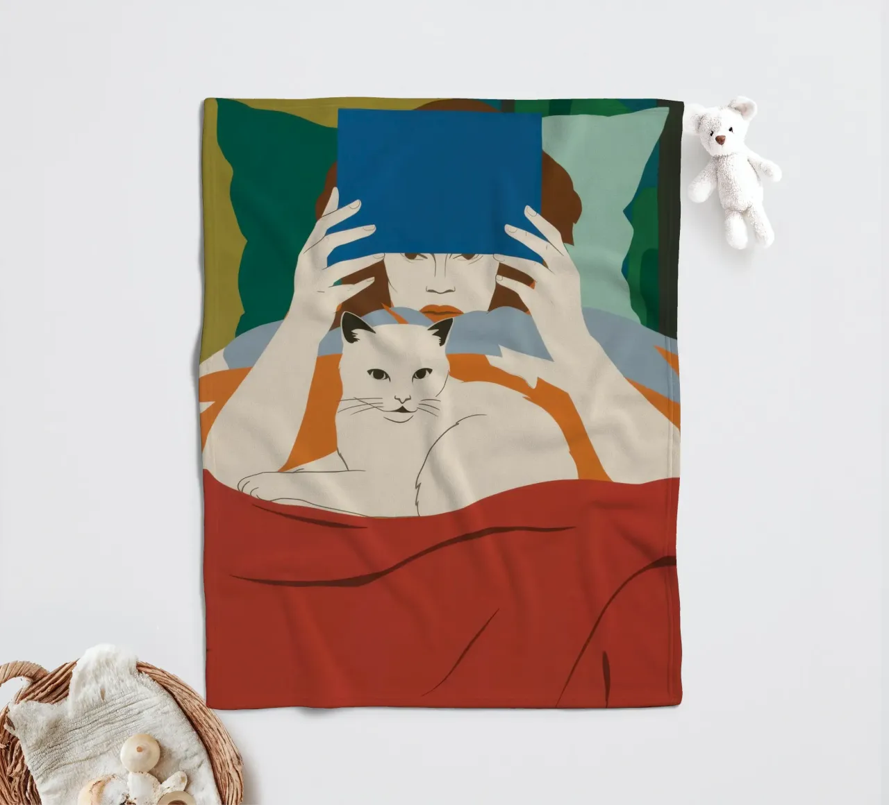 Leggere con un gatto coperta in pile da Lune Dreams