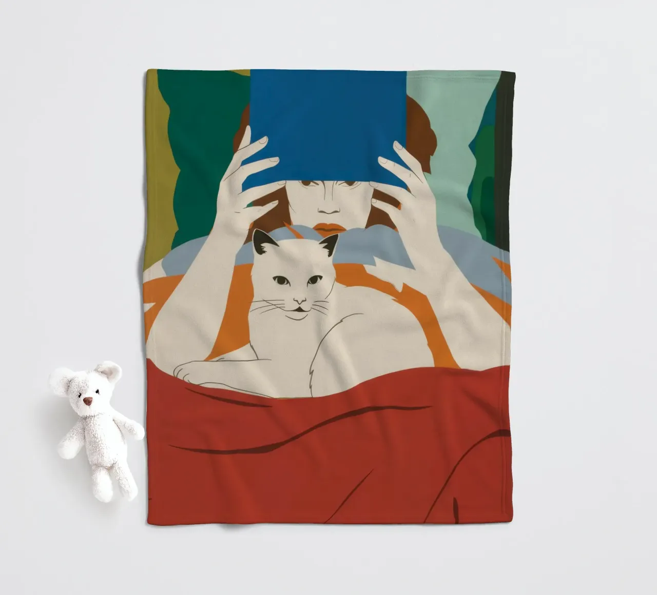 Leggere con un gatto coperta in pile da Lune Dreams