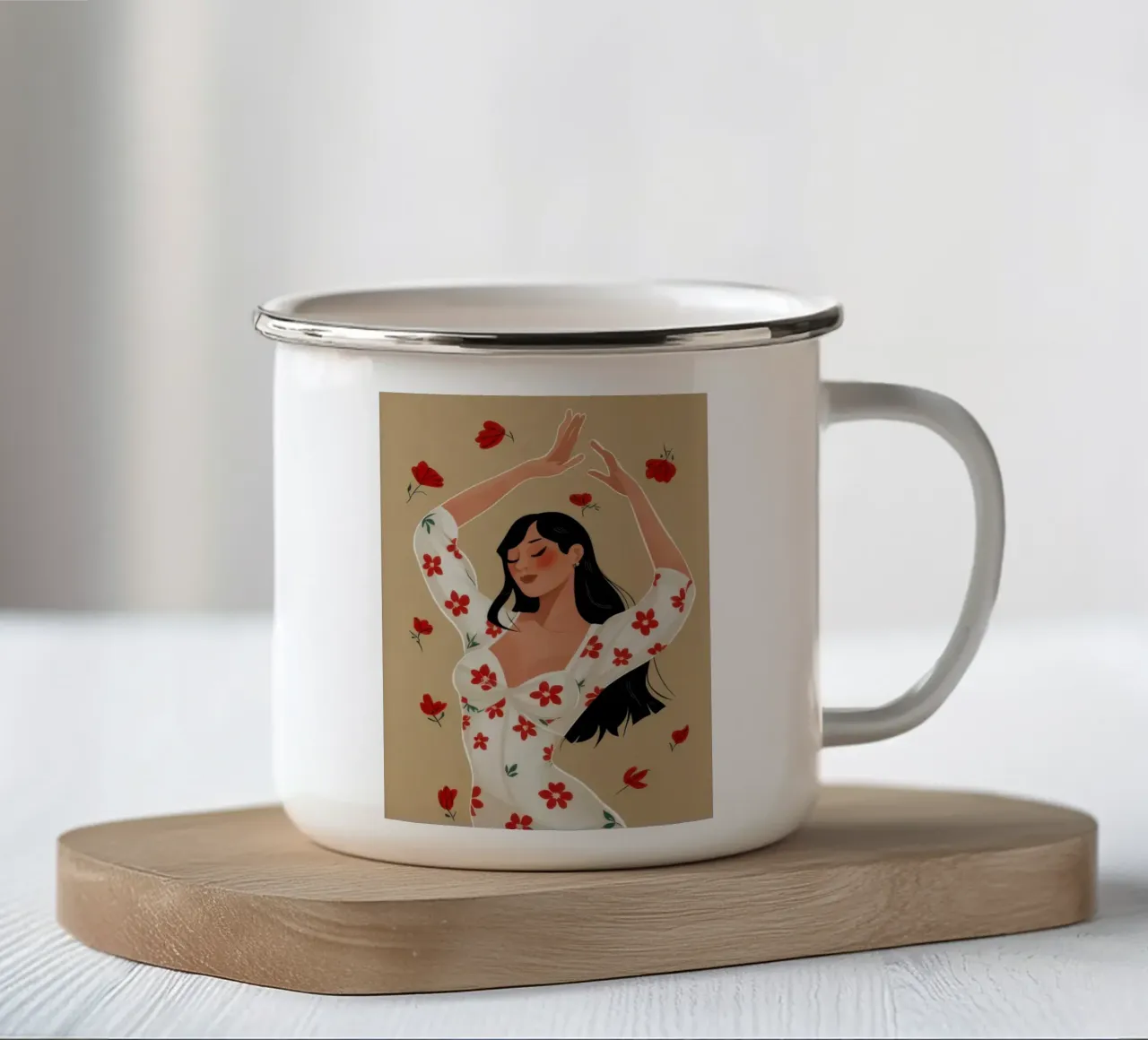 Danzare con le rose tazza in smalto da Lune Dreams