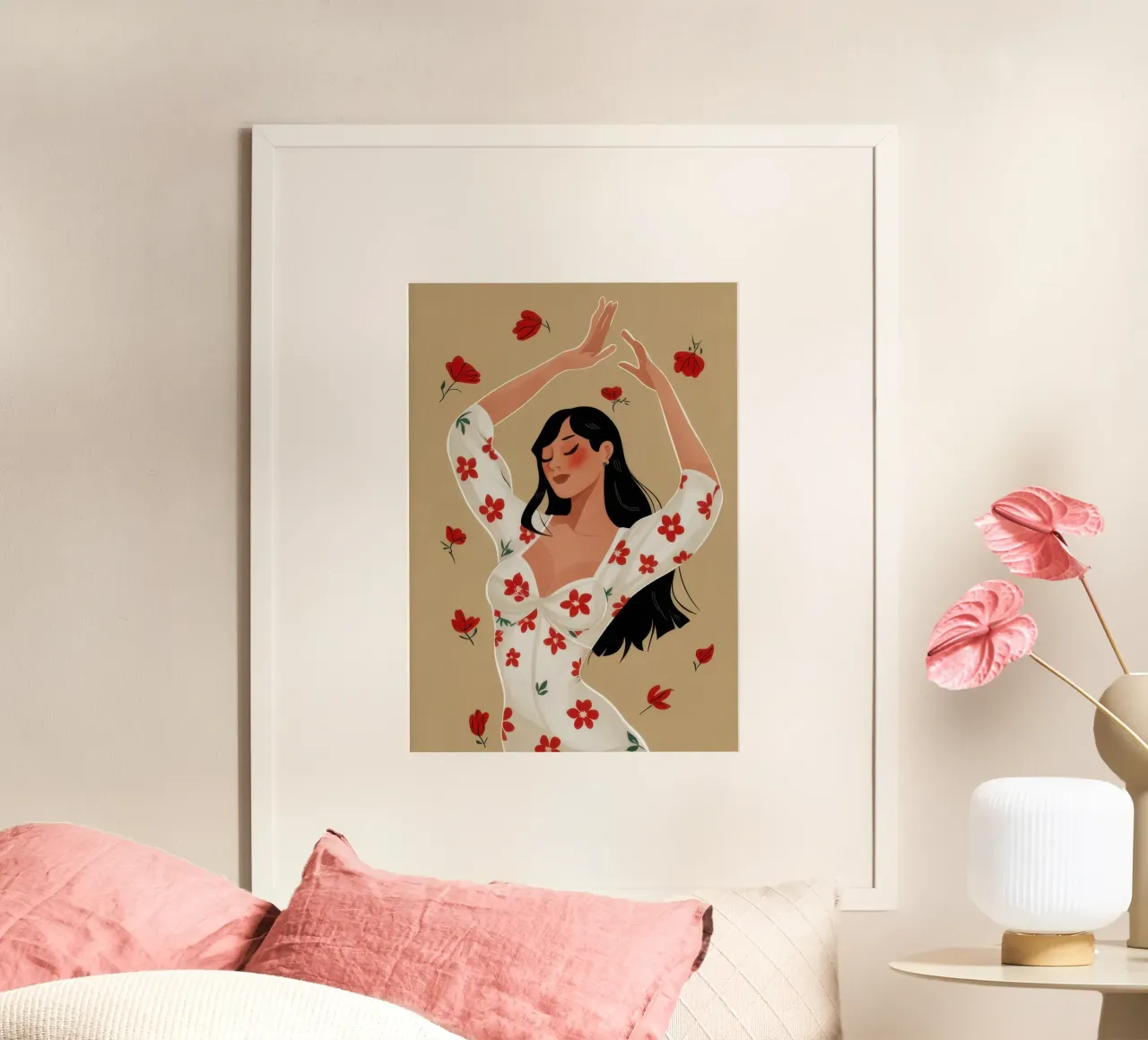 Danzare con le rose poster con telaio in legno da Lune Dreams