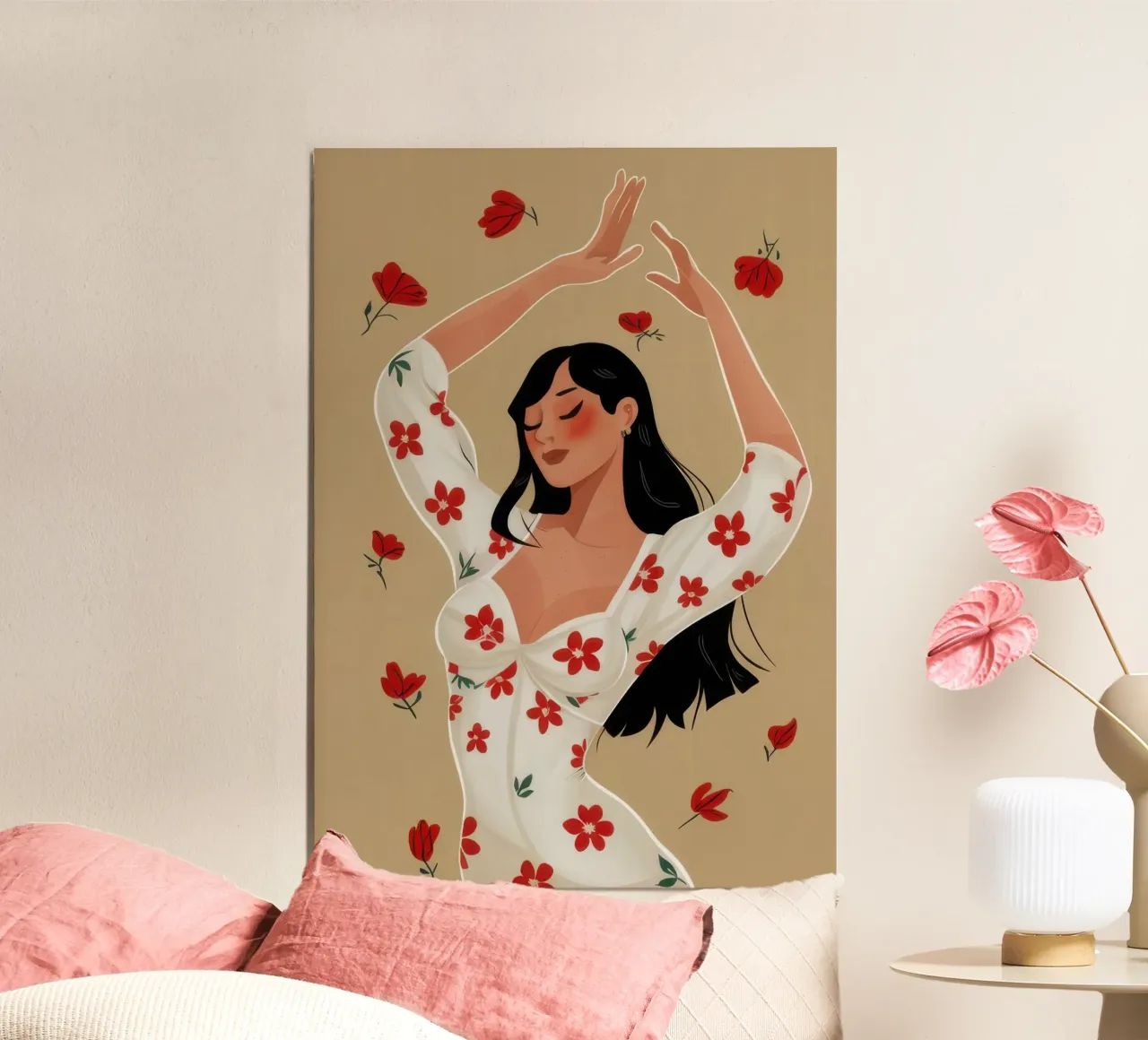Danzare con le rose poster con telaio in legno da Lune Dreams