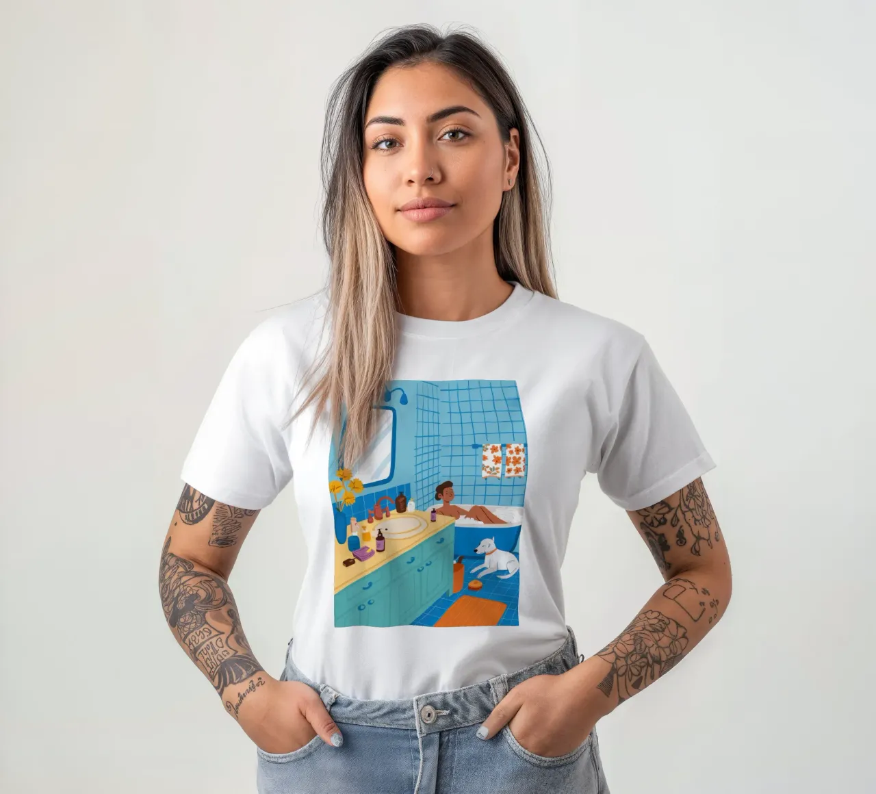Cat in the Bath t-shirt by Lune Dreams