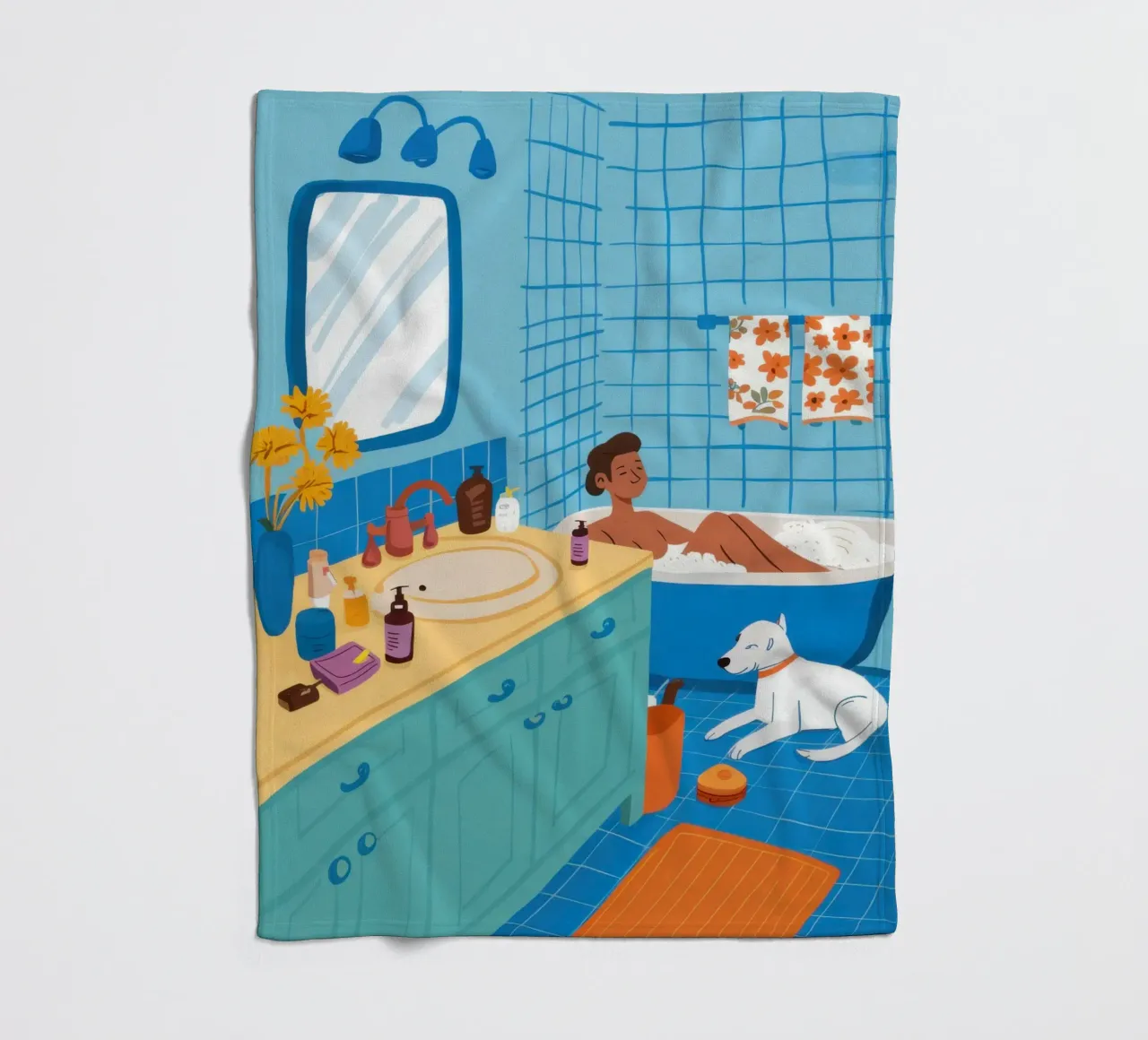 Cat in the Bath fleece blanket by Lune Dreams