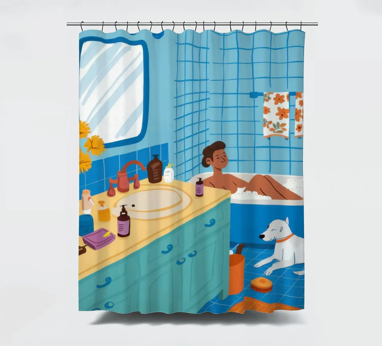Cat in the Bath shower curtain by Lune Dreams