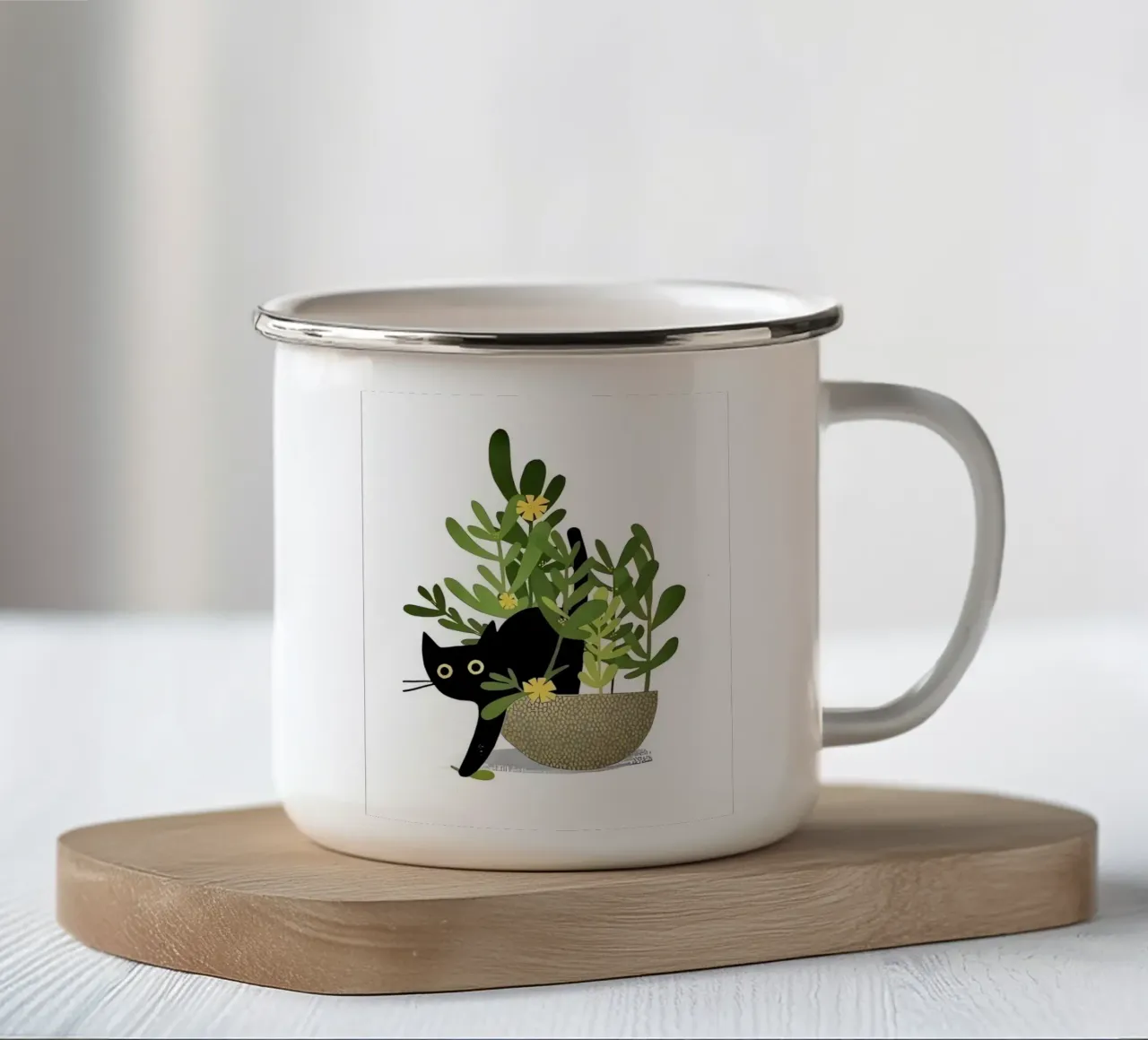Gatto nero carino tazza in smalto da Manuela