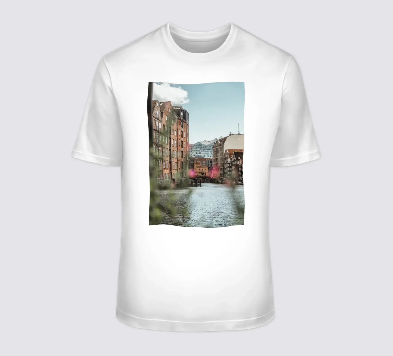 Hamburg - View of the Elbphilharmonie from Speicherstadt t-shirt by Bold and Retro