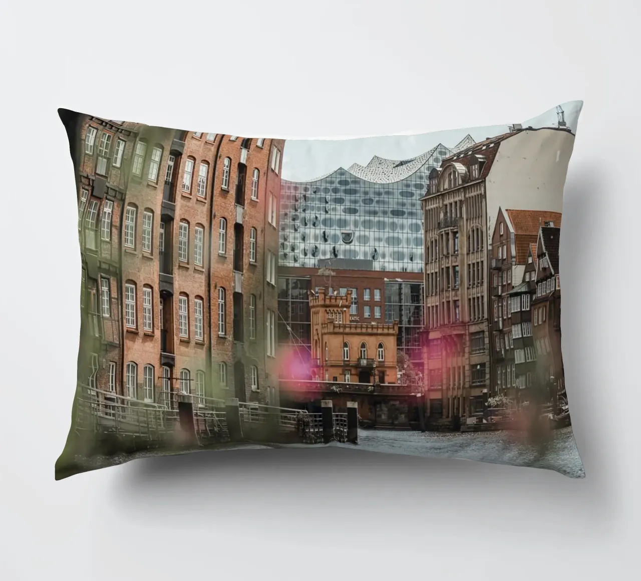 Hamburg - View of the Elbphilharmonie from Speicherstadt decorative cushion by Bold and Retro