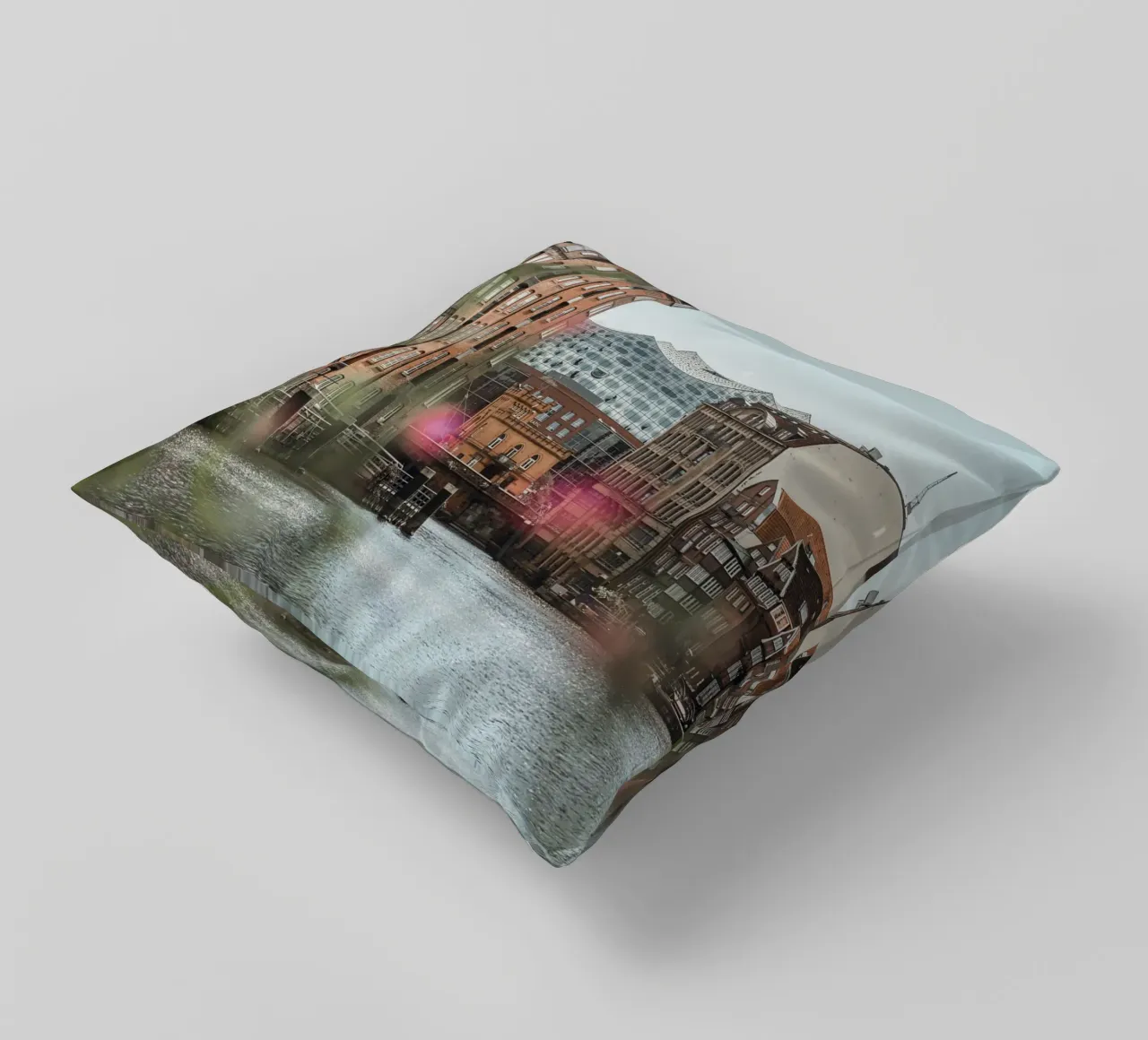 Hamburg - View of the Elbphilharmonie from Speicherstadt decorative cushion by Bold and Retro