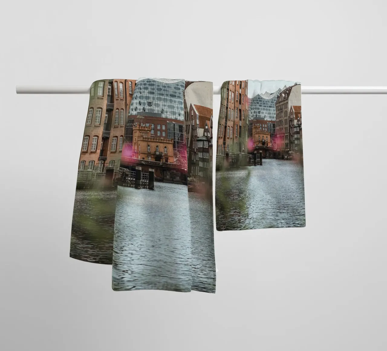 Hamburg - View of the Elbphilharmonie from Speicherstadt towel by Bold and Retro