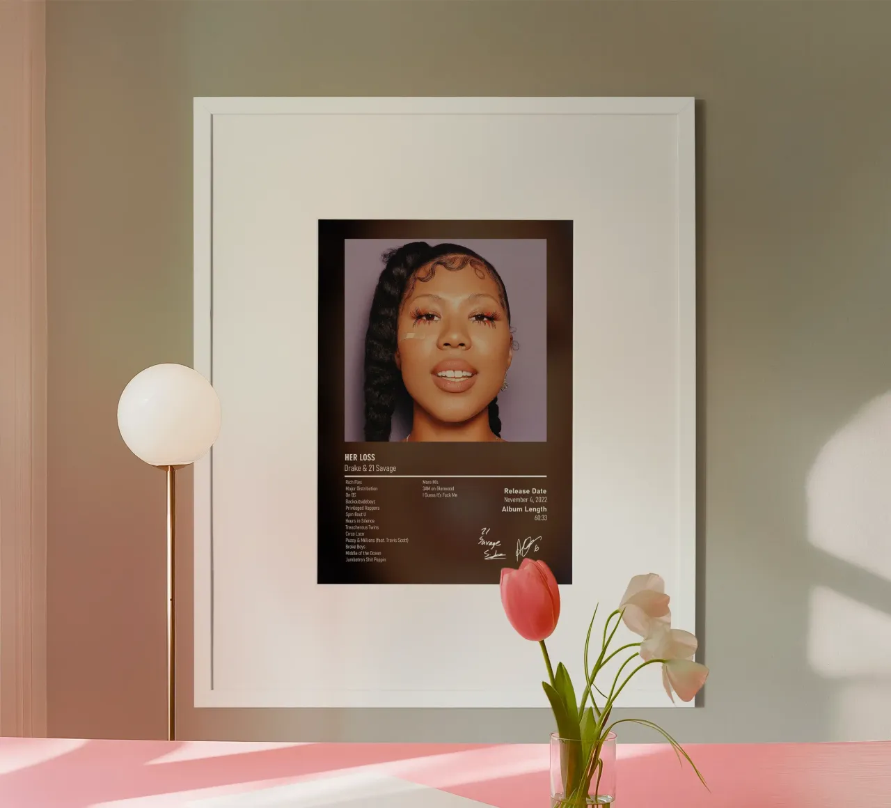 21 Savage And Drake - Her Loss poster con telaio in alluminio da DGUnder