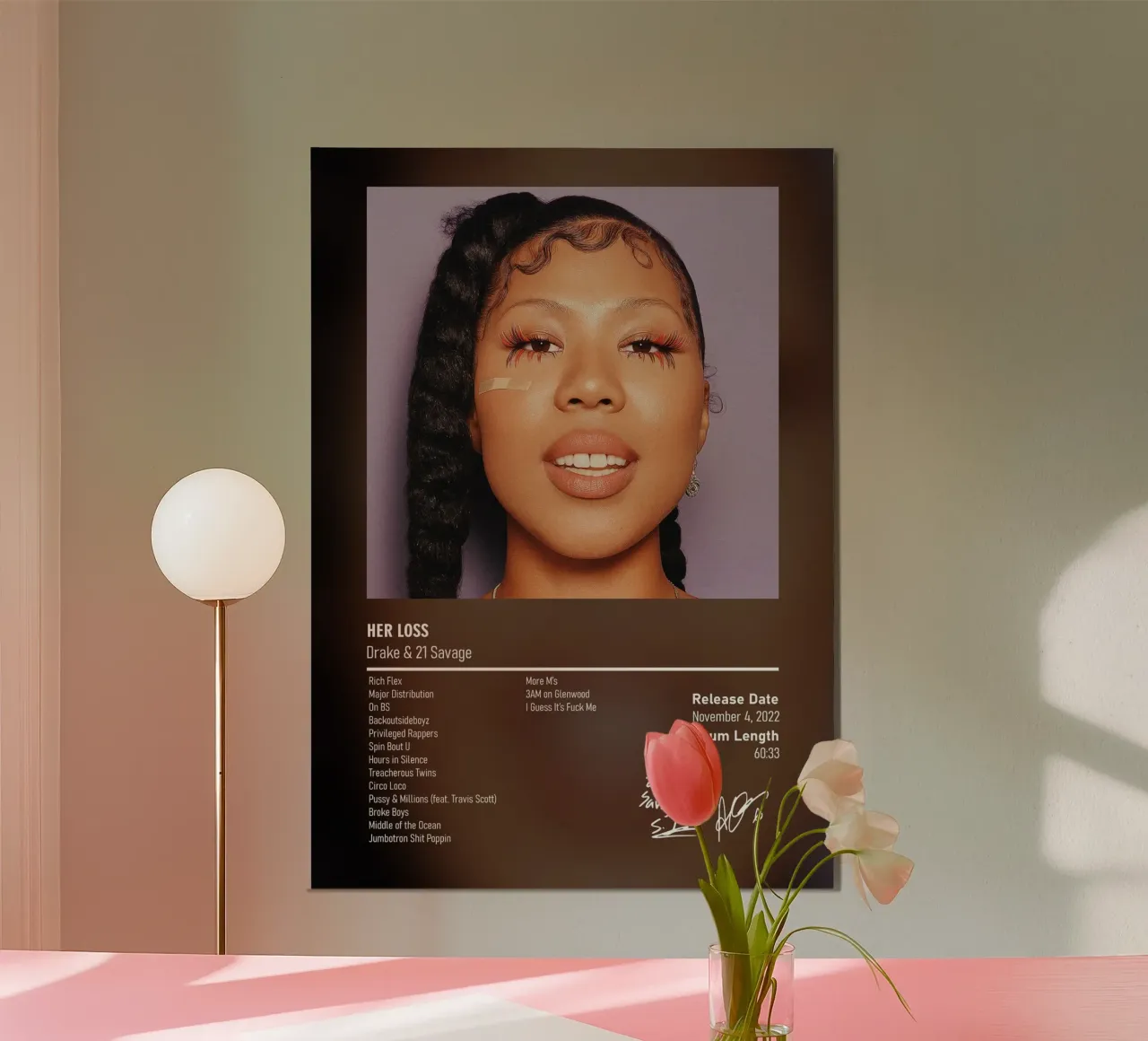 21 Savage And Drake - Her Loss poster con telaio in alluminio da DGUnder