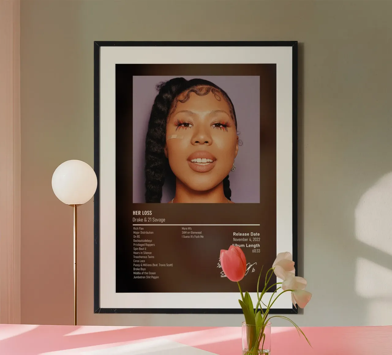 21 Savage And Drake - Her Loss poster con telaio in alluminio da DGUnder