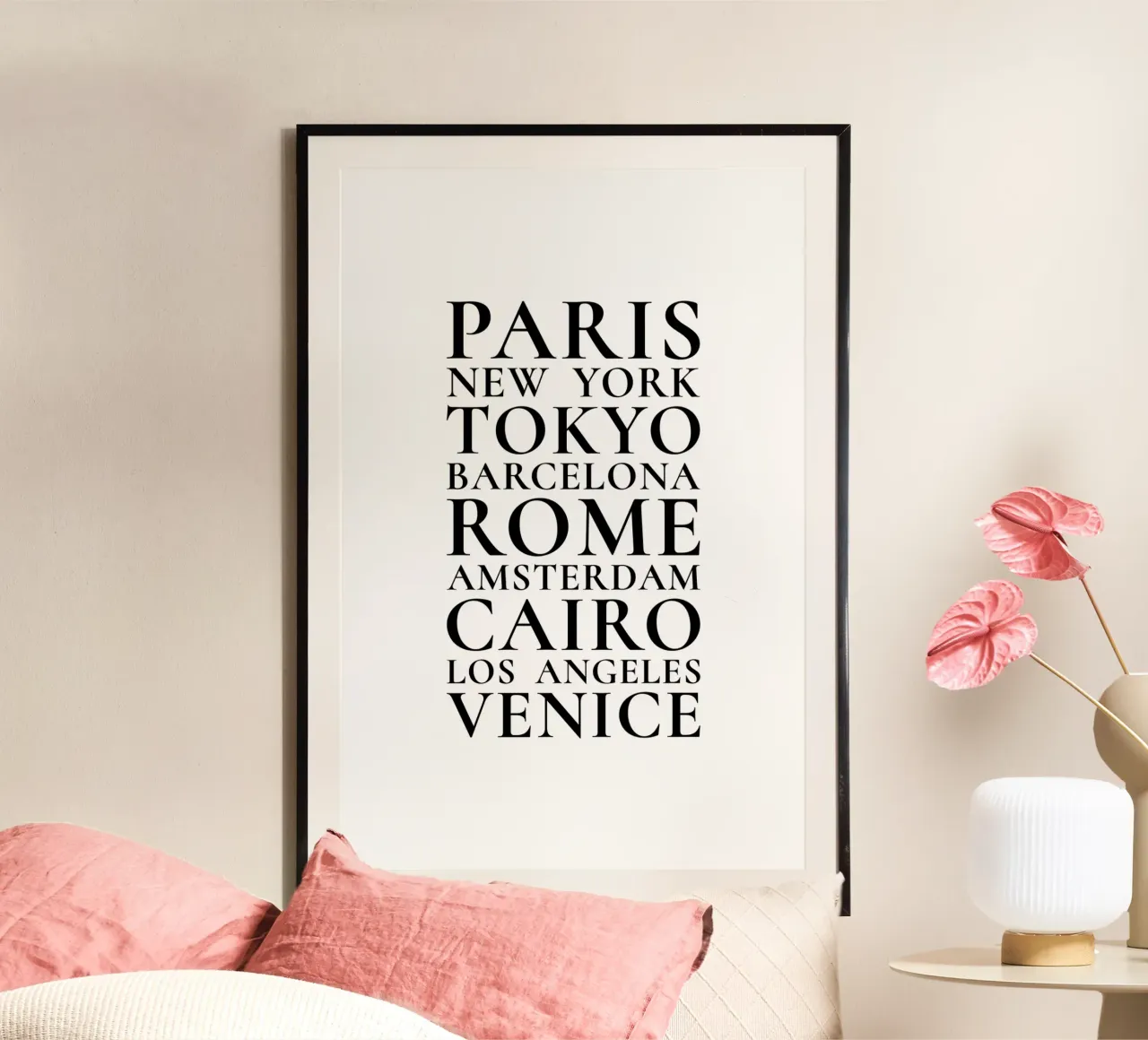 Metropoli - Città del mondo poster con telaio in alluminio da Typo Designs