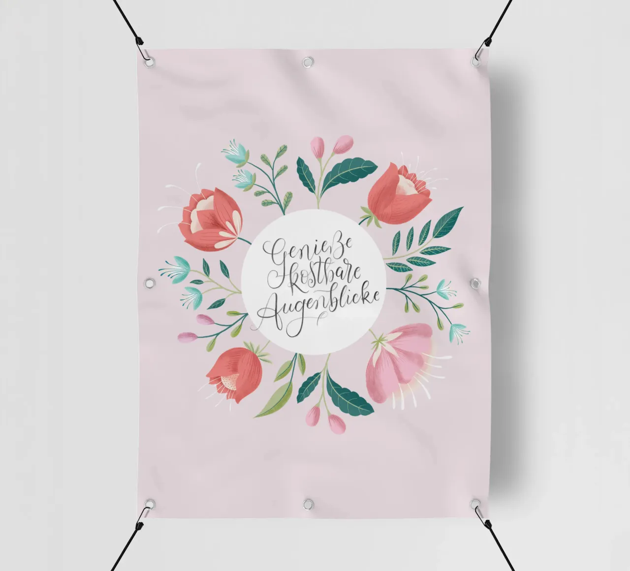 Genieße kostbare Augenblicke. Zauberhafte Blumen. Zitat. telo in pvc da CalliLetters