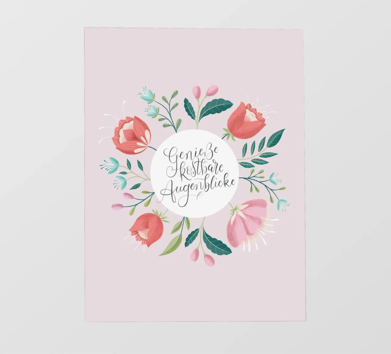 Genieße kostbare Augenblicke. Zauberhafte Blumen. Zitat. telo in pvc da CalliLetters