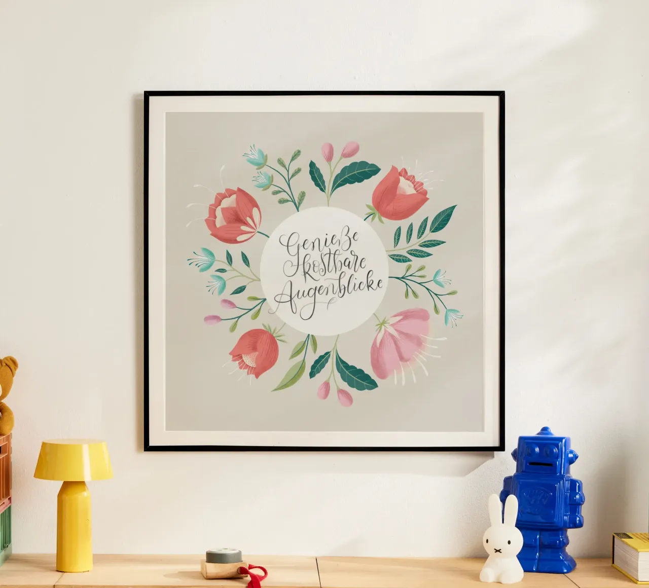 Genieße kostbare Augenblicke. Zauberhafte Blumen. Zitat. carta hahnemühle da CalliLetters