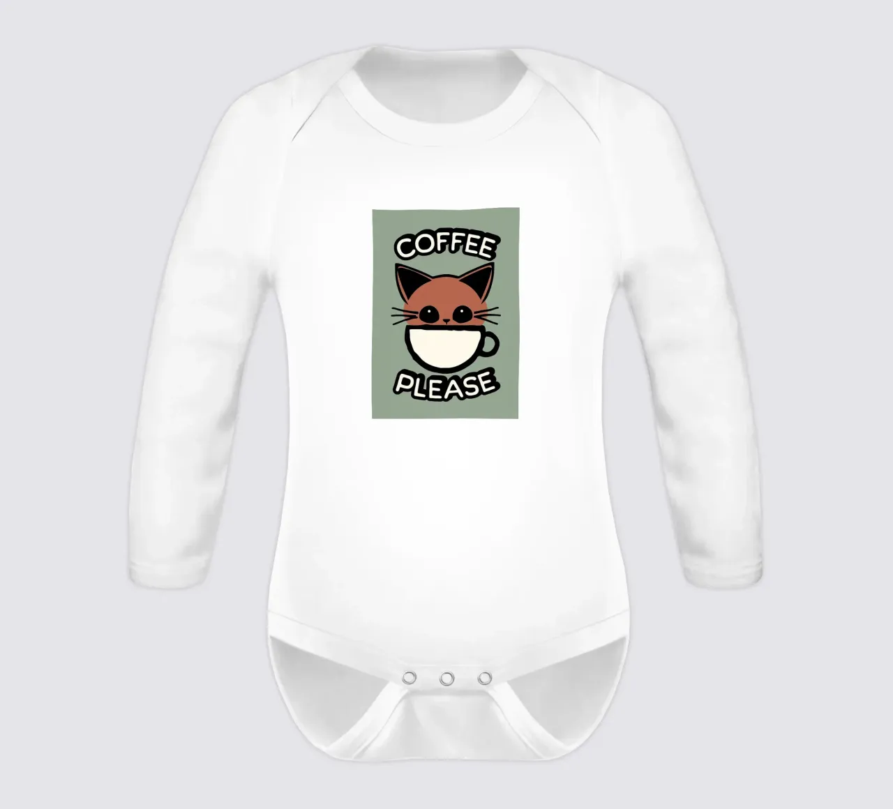 Cute Cat Coffee long-sleeve baby romper by Arjun