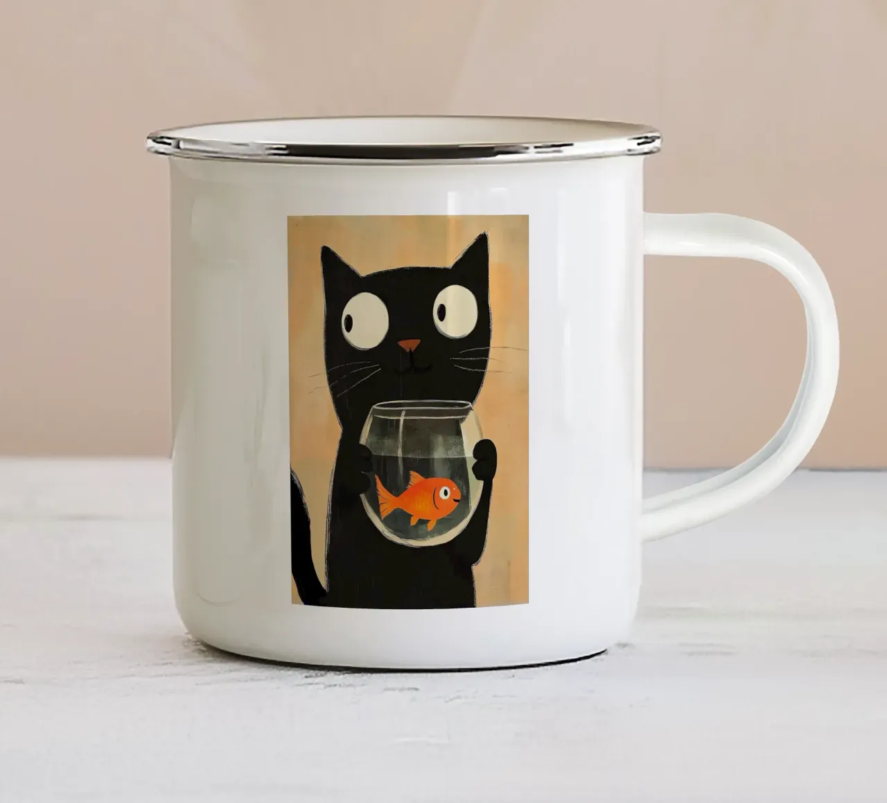 Gatto nero carino tazza in smalto da Arjun