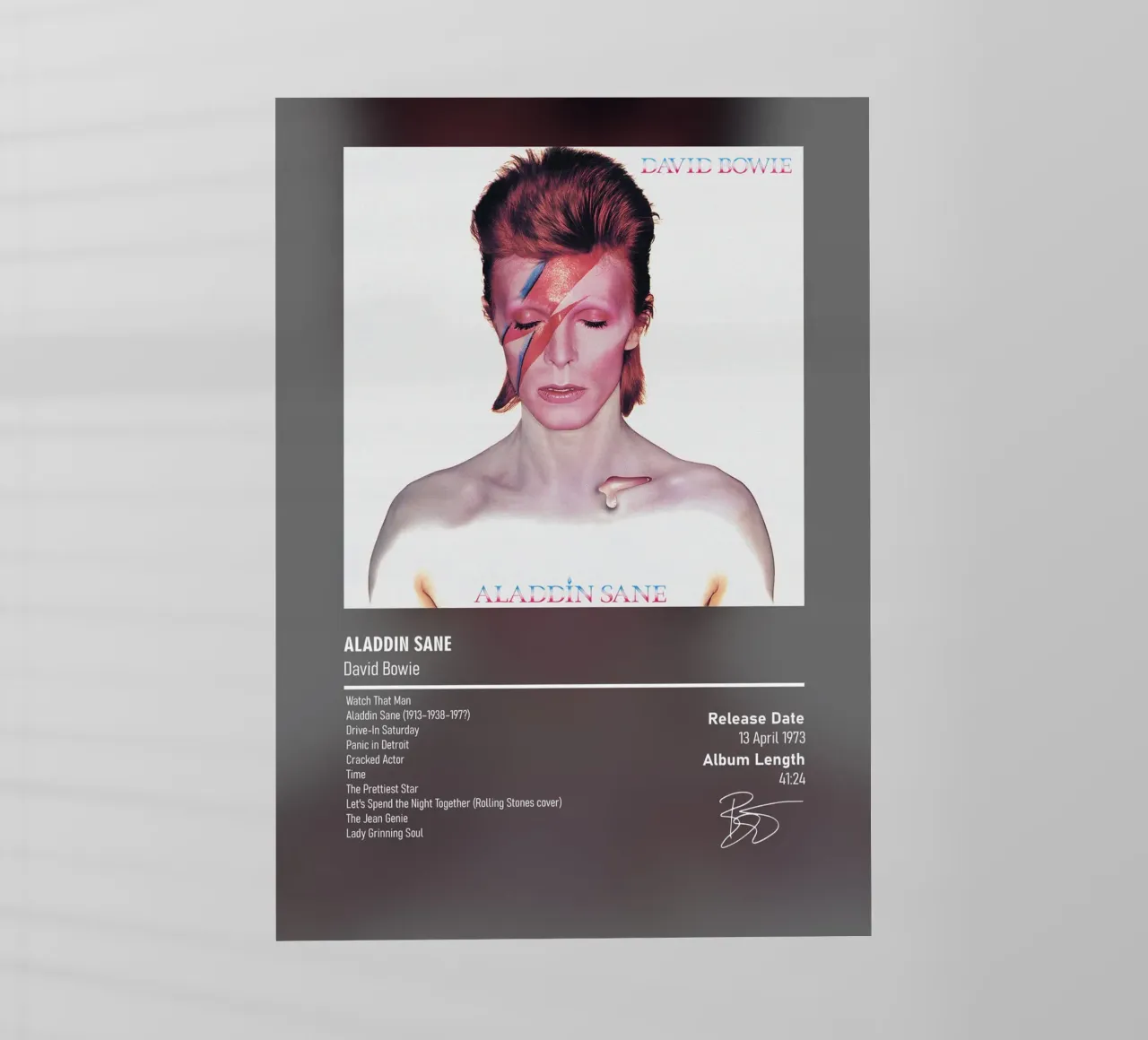 Aladdin Sane By David Bowie pellicola backlit da DGUnder