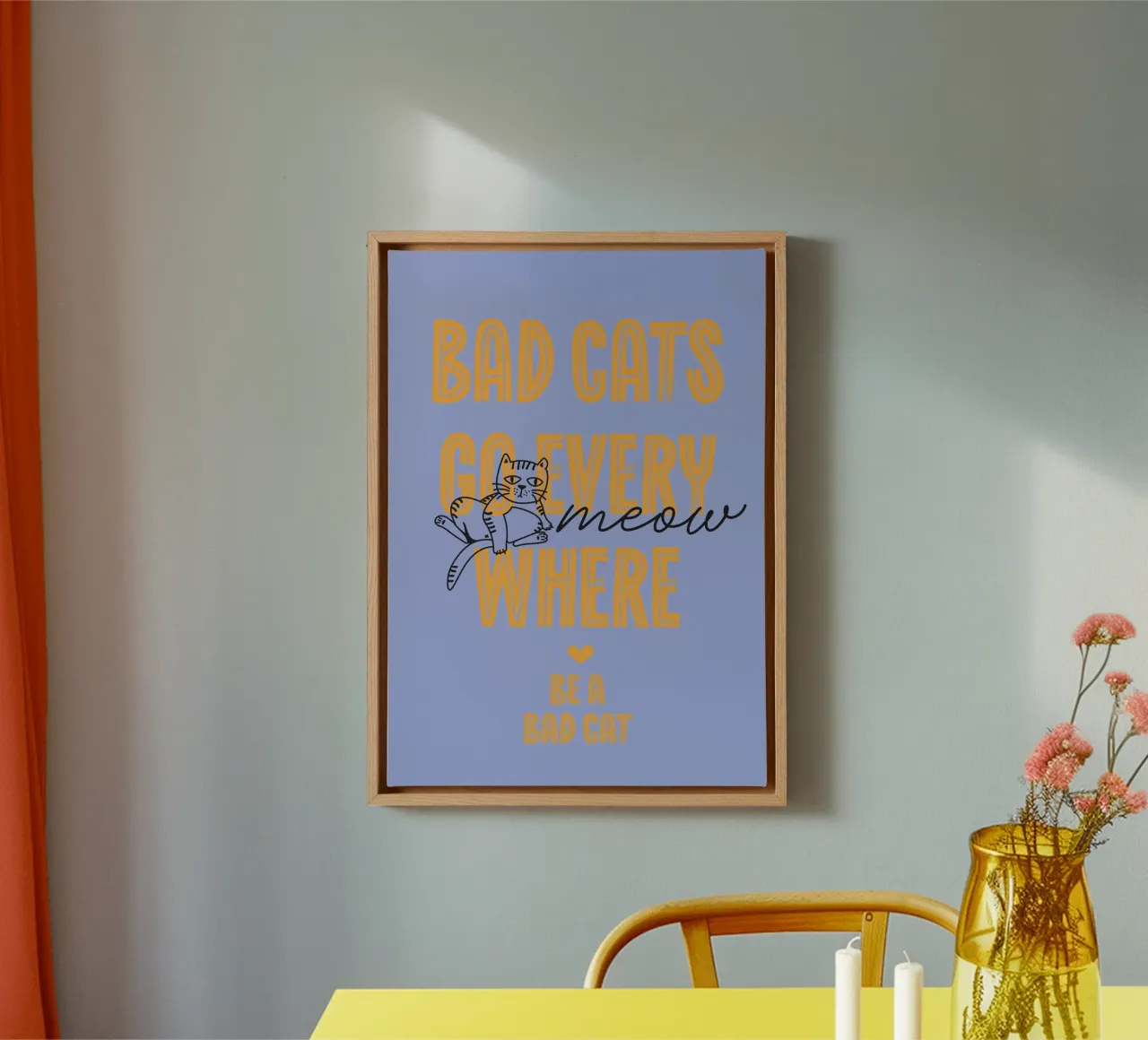 Bad cats go everywhere tela con Cornice a cassetta da Fraysein Design